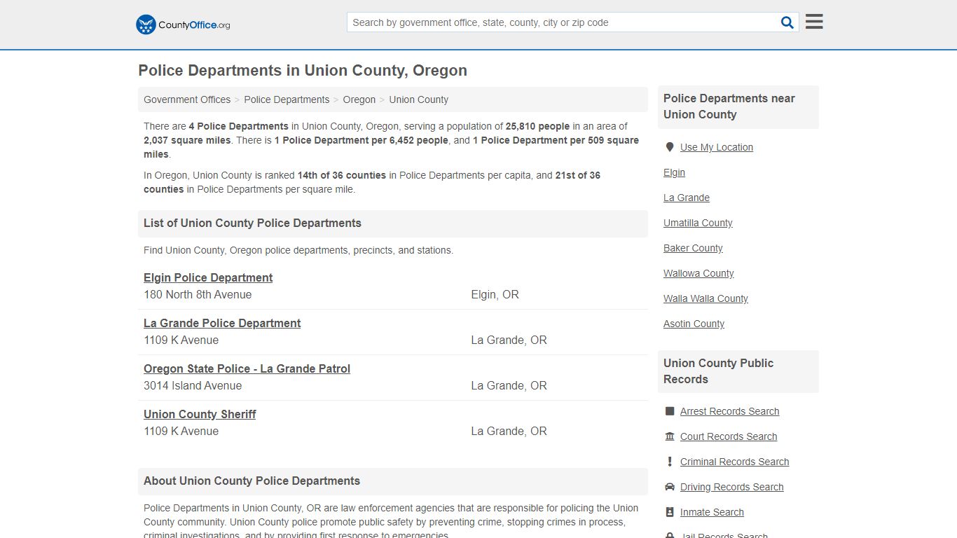 Police Departments - Union County, OR (Arrest Records & Police Logs)
