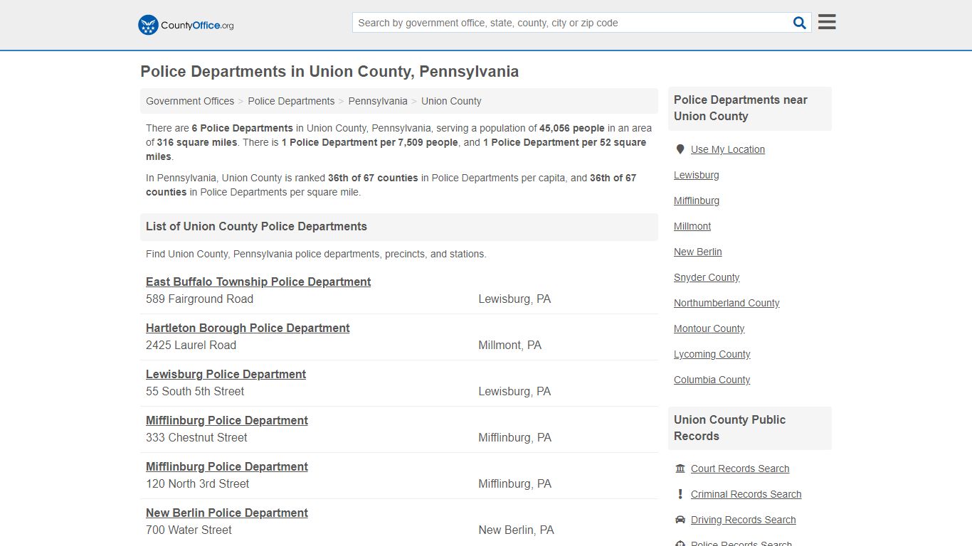 Police Departments - Union County, PA (Arrest Records & Police Logs)